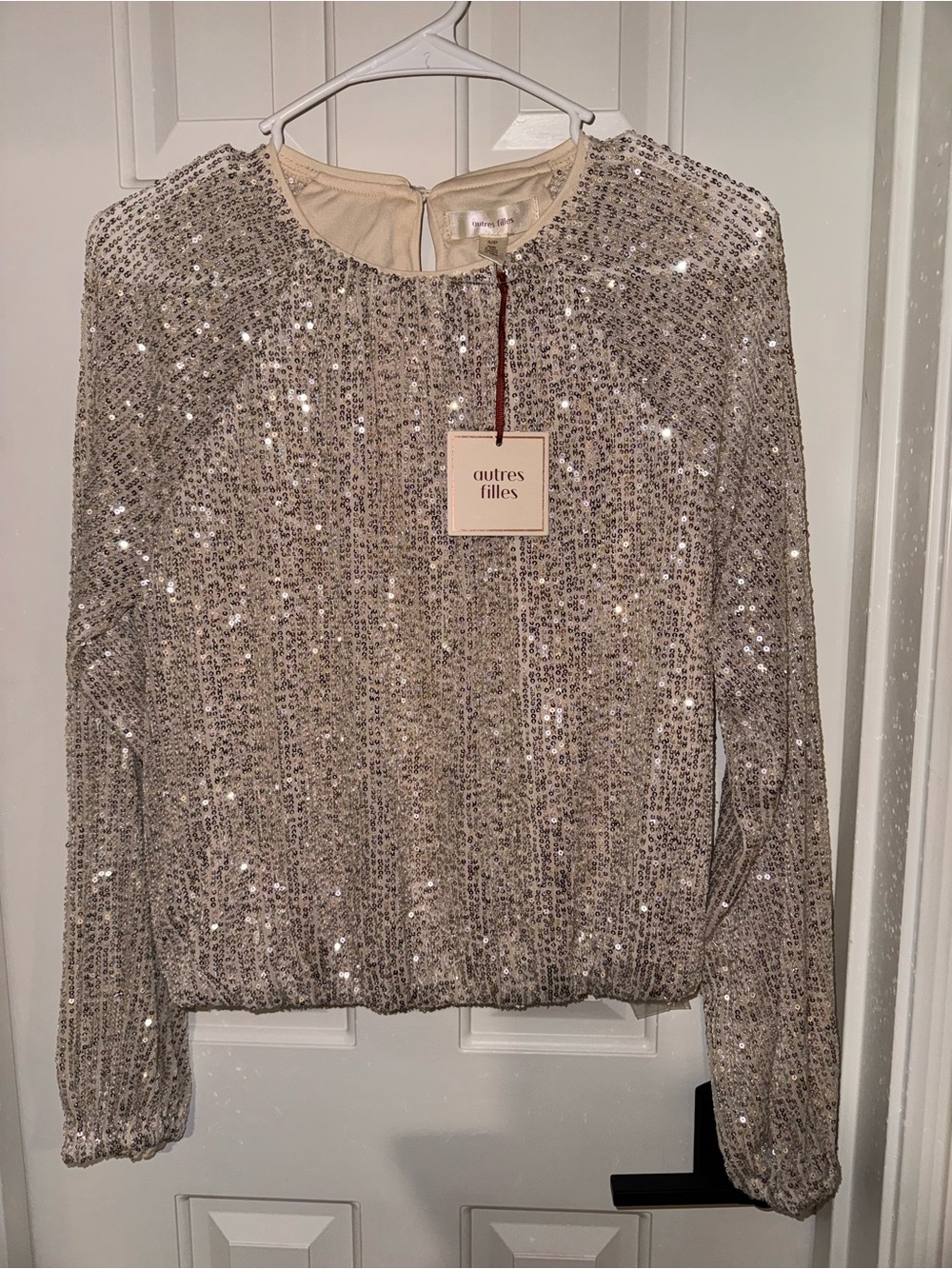 NWT boutique Silver Sequin Long-Sleeve small Top